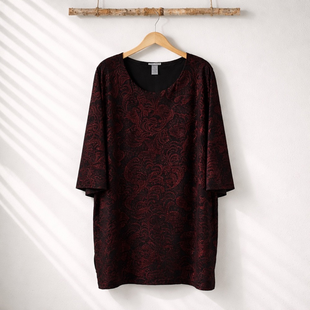 Catherine’s 3X 26/28 Shiny Metallic Look Polyester Spandex Print Tunic